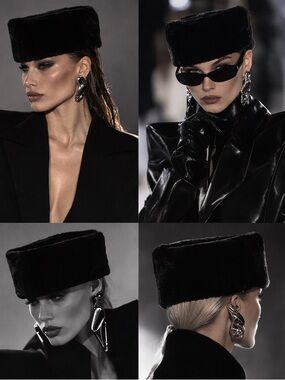 Vintage Mouton Fur Hat, Cossack, Boat-shape, pillbox with Fold-Down Ear Flaps